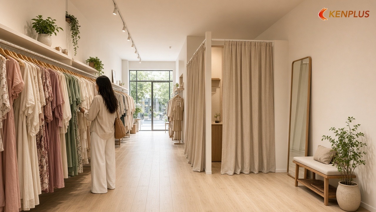 Sai lầm 3: Đặt phòng thử sai chỗ trong đường đi — 7 sai lầm khi thiết kế shop thời trang nữ Sai lầm 3: Đặt phòng thử sai chỗ trong đường đi — 7 sai lầm khi thiết kế shop thời trang nữ