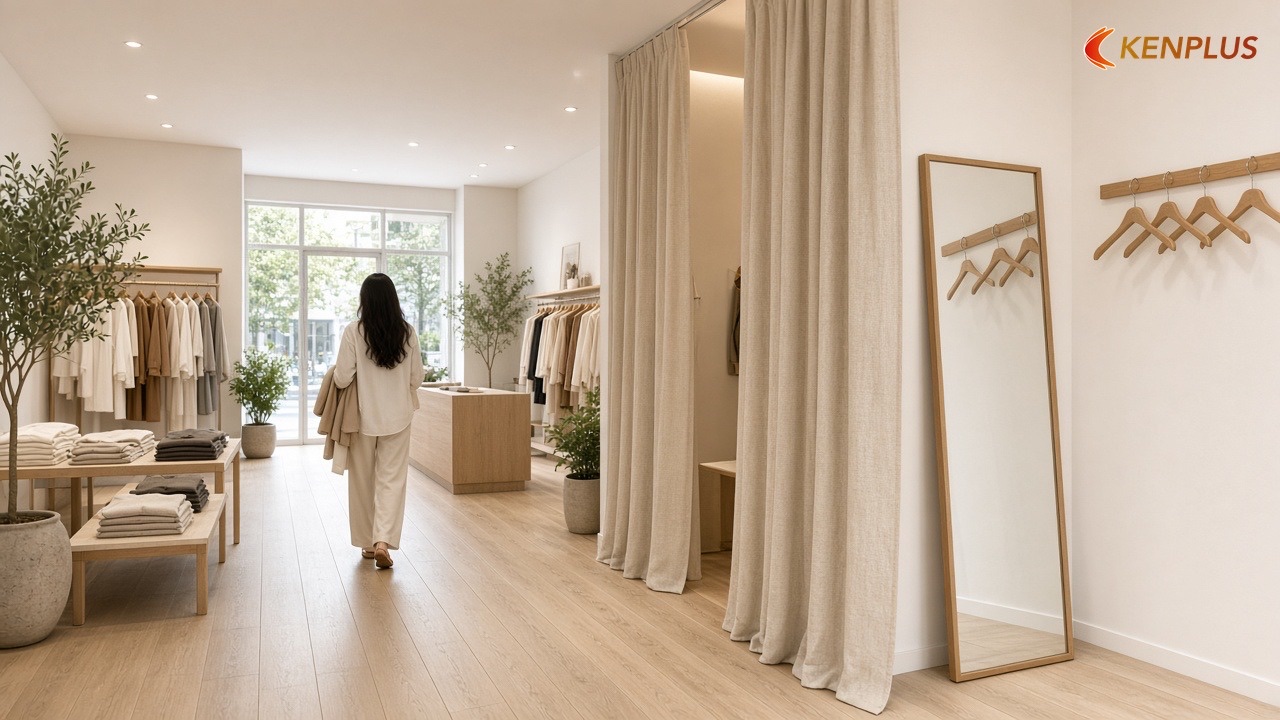 Sai lầm 7: Quên đường từ phòng thử về quầy và lối ra — 7 sai lầm khi thiết kế shop thời trang nữ Sai lầm 7: Quên đường từ phòng thử về quầy và lối ra — 7 sai lầm khi thiết kế shop thời trang nữ