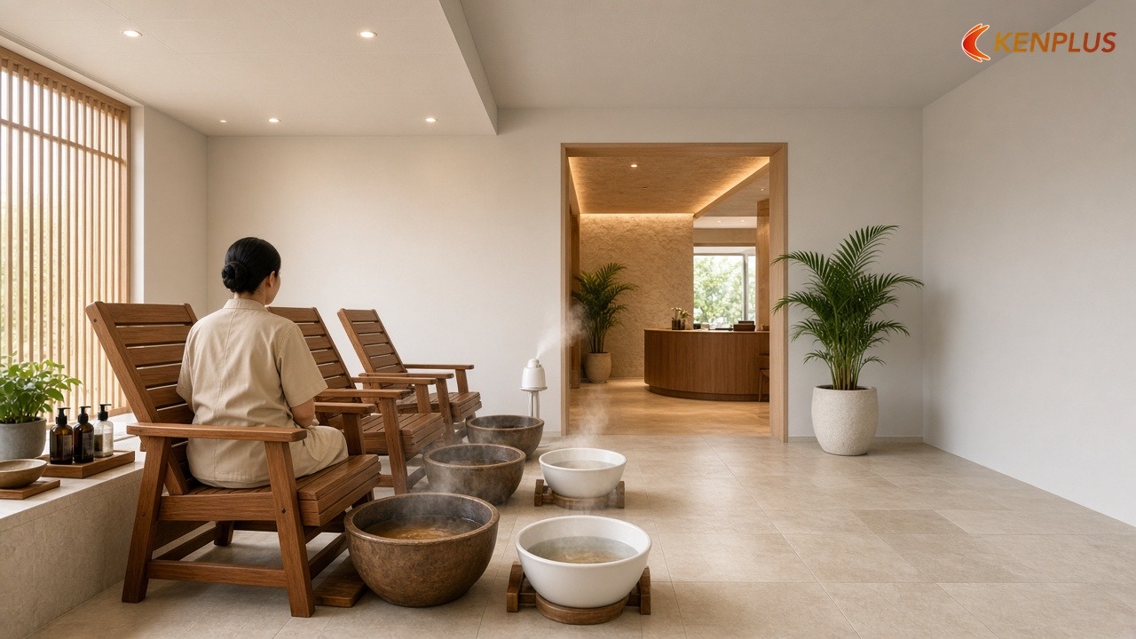 Sai lầm 5 — Dùng trần thường ở khu ẩm — 7 sai lầm khi thiết kế spa mini