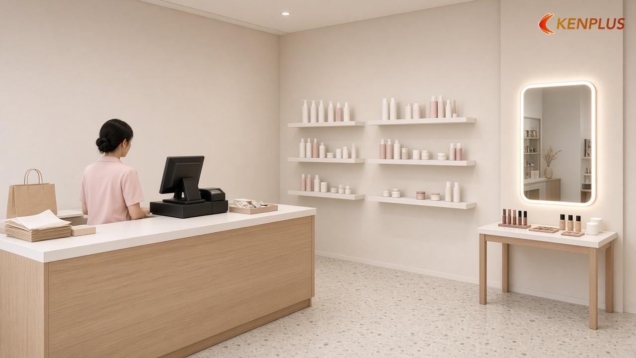 Shop mỹ phẩm Hàn 20 mét vuông cần những khu nào — Cách bố trí shop mỹ phẩm Hàn Quốc 20m² hợp lý