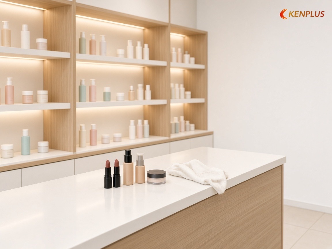 Vật liệu dễ lau, dễ thi công — Cách bố trí shop mỹ phẩm Hàn Quốc 20m² hợp lý