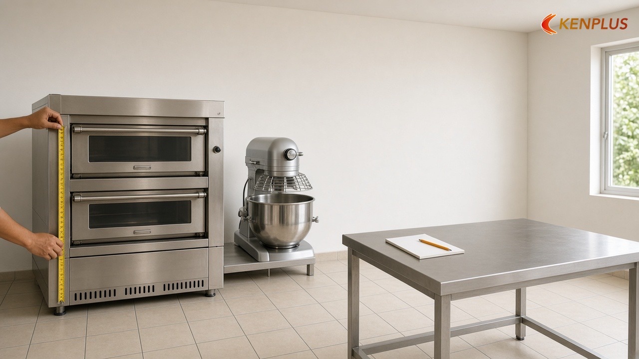 Đo thiết bị trước khi vẽ mặt bằng — Cách bố trí tiệm bánh ngọt 30m² hợp lý