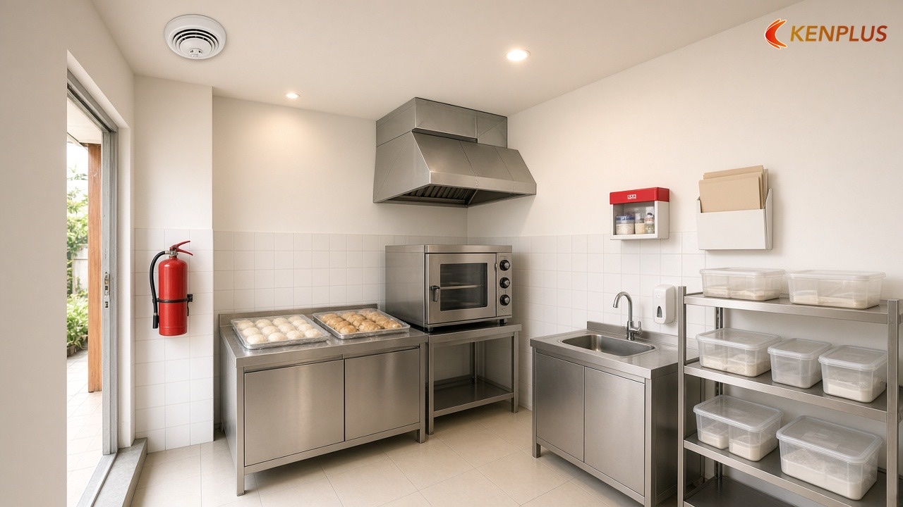 Phòng cháy, an toàn thực phẩm và giấy tờ — Cách bố trí tiệm bánh ngọt 30m² hợp lý