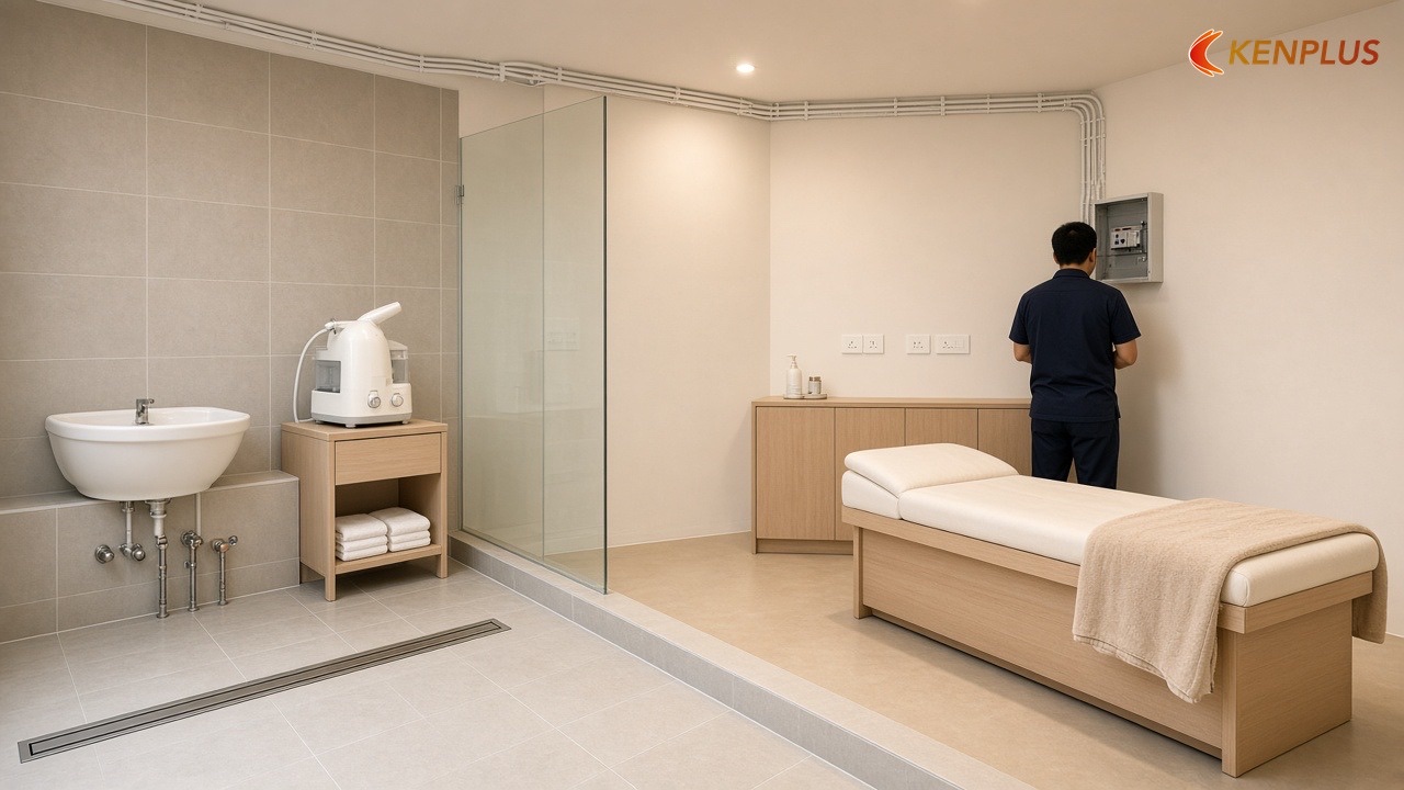 Tiêu chí 3: Bản vẽ điện nước tách riêng khu ướt và khu khô — Cách chọn nhà thầu thi công spa mini