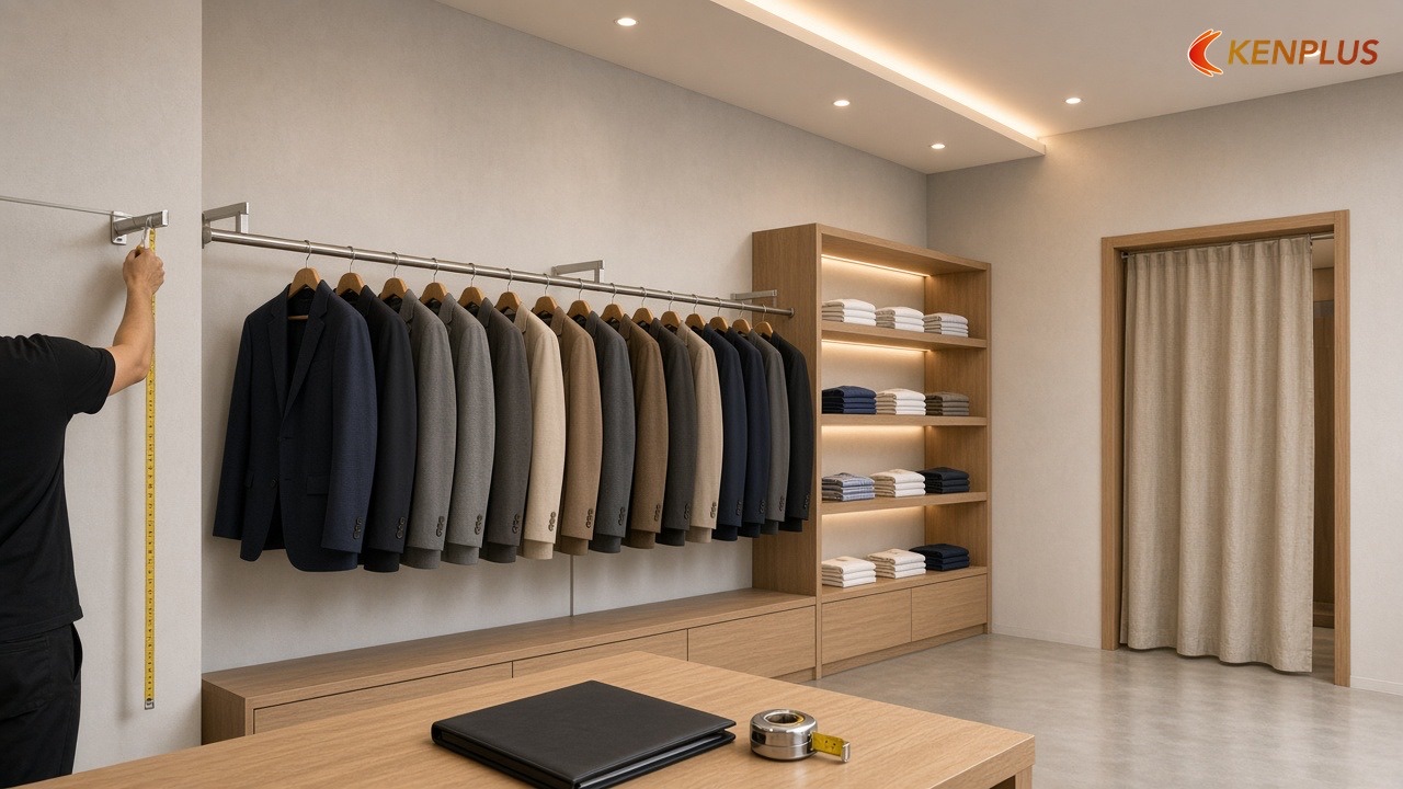 Bước 3 — Ghi thông số giá treo, kệ và phòng thử vào hợp đồng — Checklist chọn đơn vị thi công shop thời trang nam Bước 3 — Ghi thông số giá treo, kệ và phòng thử vào hợp đồng — Checklist chọn đơn vị thi công shop thời trang nam