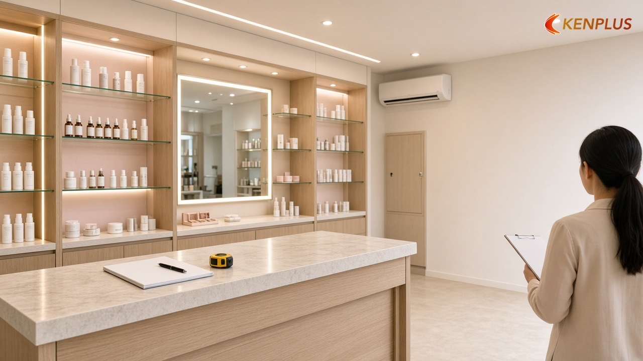 Danh sách cần hỏi trước khi ký hợp đồng — Chi phí thi công shop mỹ phẩm cao cấp 20m²