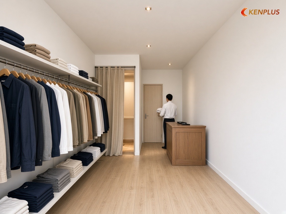 Sơ đồ luồng khách trên shop nam 30 m² — Chi phí thi công shop thời trang nam 30m² Sơ đồ luồng khách trên shop nam 30 m² — Chi phí thi công shop thời trang nam 30m²