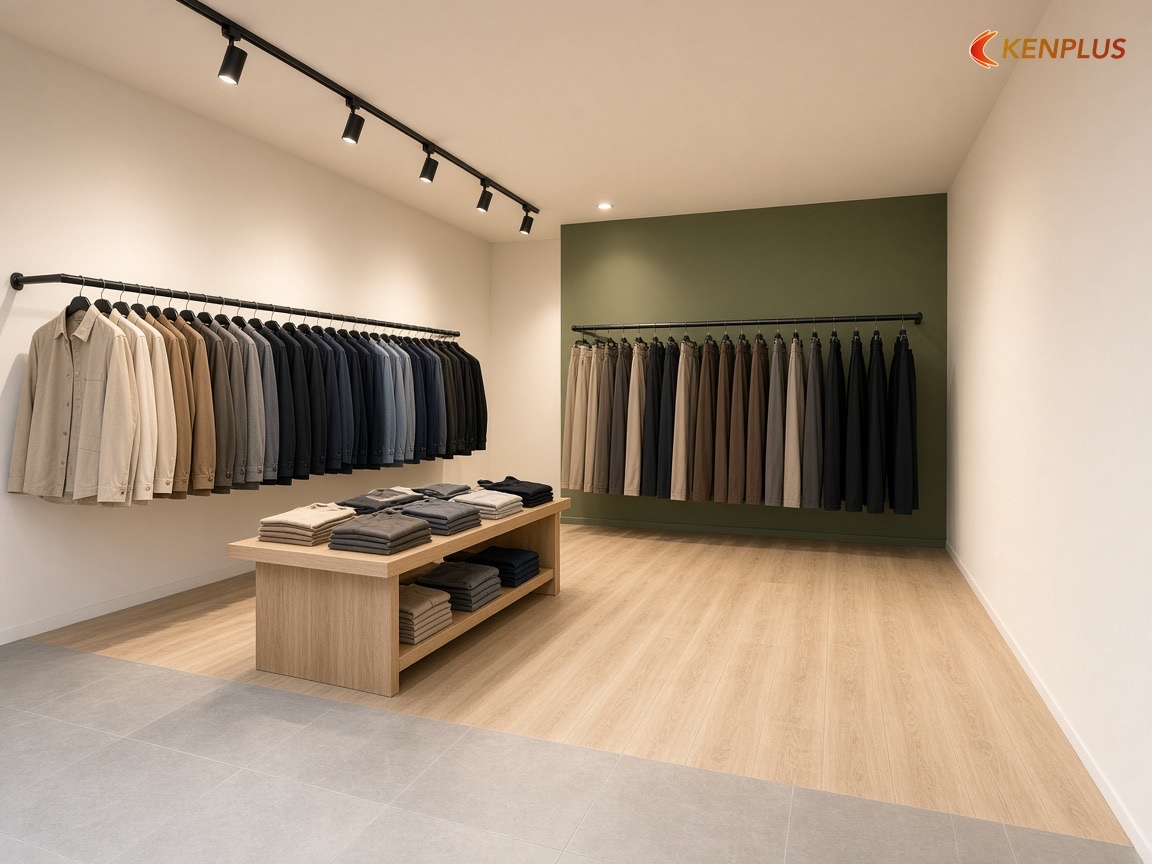 Chọn vật liệu vừa túi tiền mà bền — Chi phí thi công shop thời trang nam 30m² Chọn vật liệu vừa túi tiền mà bền — Chi phí thi công shop thời trang nam 30m²