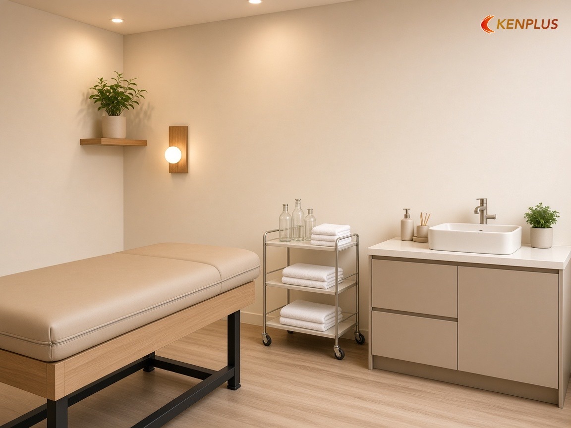 Vật liệu cho lavabo, giường và tủ trong spa da — Chọn vật liệu thi công spa chăm sóc da