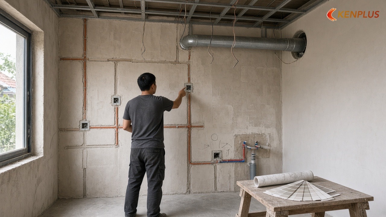 Đi điện nước xong rồi mới chọn bề mặt — Chọn vật liệu thi công spa chăm sóc da