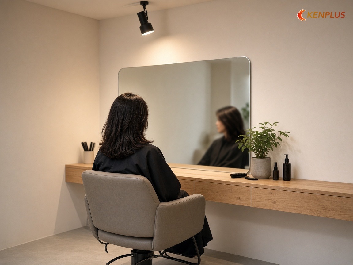 Đặt đèn sao cho gương không làm chói mắt — Gương thường hay gương tráng bạc cho salon tóc nữ