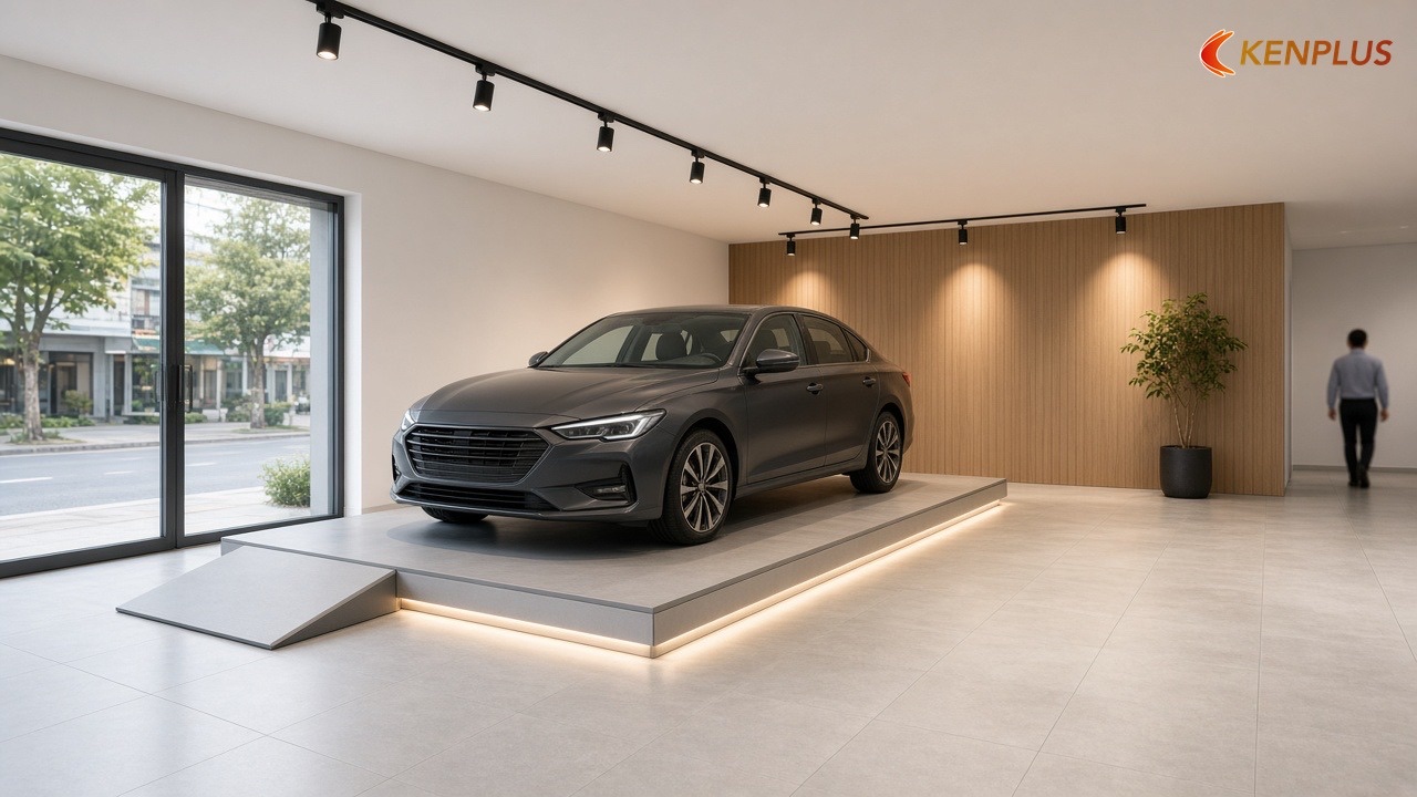 Khi nào cần bục, khi nào chỉ cần mặt sàn phẳng — Kích thước bục trưng bày showroom ô tô bao nhiêu hợp lý