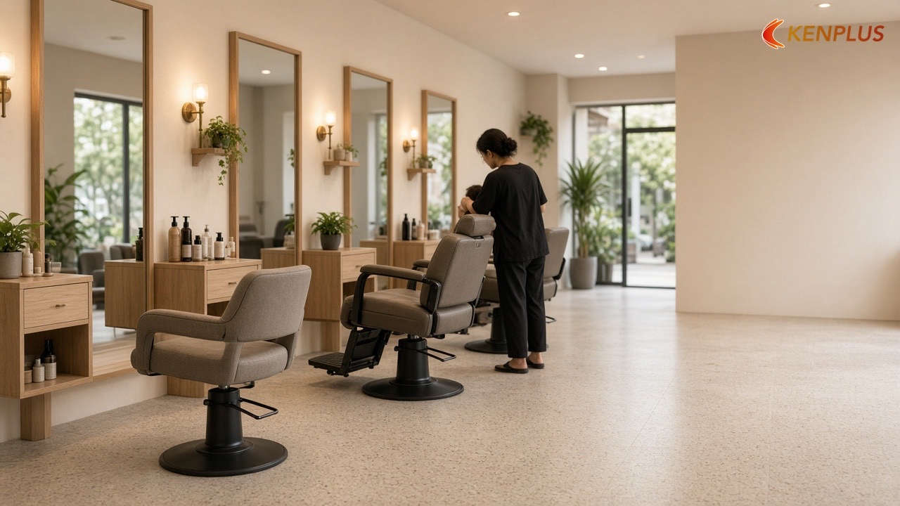 Vì sao kích thước ghế quyết định mặt bằng — Kích thước ghế cắt tóc nam, nữ, ghế gội và bàn gương: bảng có nguồn