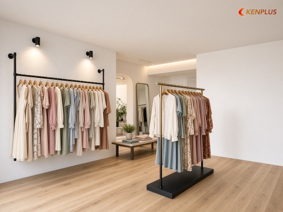 Chọn loại giá treo theo từng khu — Kích thước giá treo shop thời trang nữ bao nhiêu hợp lý Chọn loại giá treo theo từng khu — Kích thước giá treo shop thời trang nữ bao nhiêu hợp lý