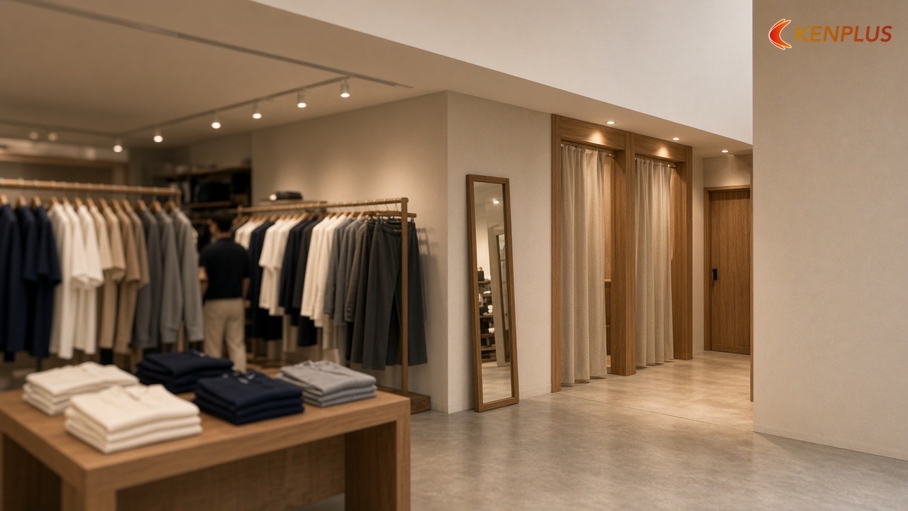 Khu 3: Phòng thử — Mặt bằng shop thời trang nam 80m² bố trí thế nào Khu 3: Phòng thử — Mặt bằng shop thời trang nam 80m² bố trí thế nào