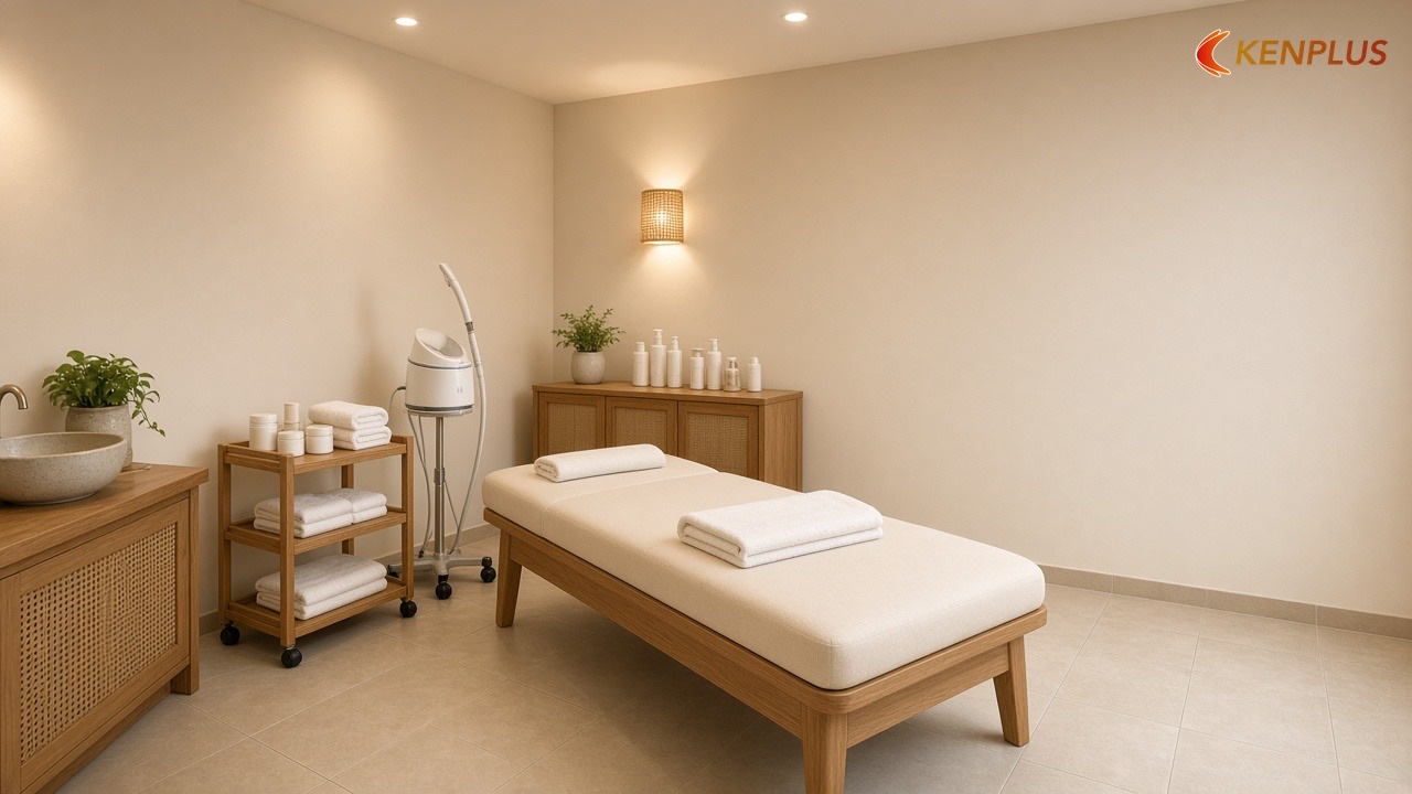 Phòng chăm sóc da: mấy phòng, mỗi phòng bao lớn — Mặt bằng spa chăm sóc da 100m² bố trí thế nào
