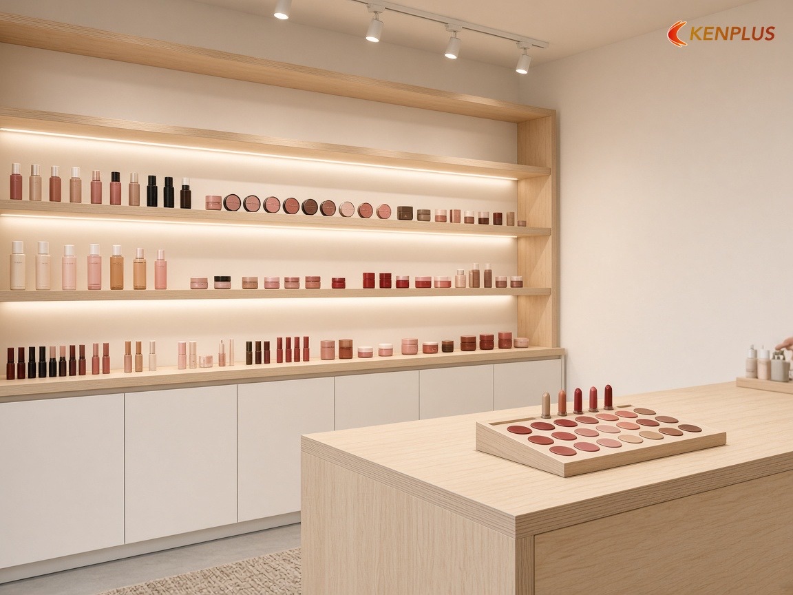 Ánh sáng và vật liệu: hai thứ phải tính cùng nhau — MDF hay plywood cho shop mỹ phẩm Hàn Quốc Ánh sáng và vật liệu: hai thứ phải tính cùng nhau — MDF hay plywood cho shop mỹ phẩm Hàn Quốc
