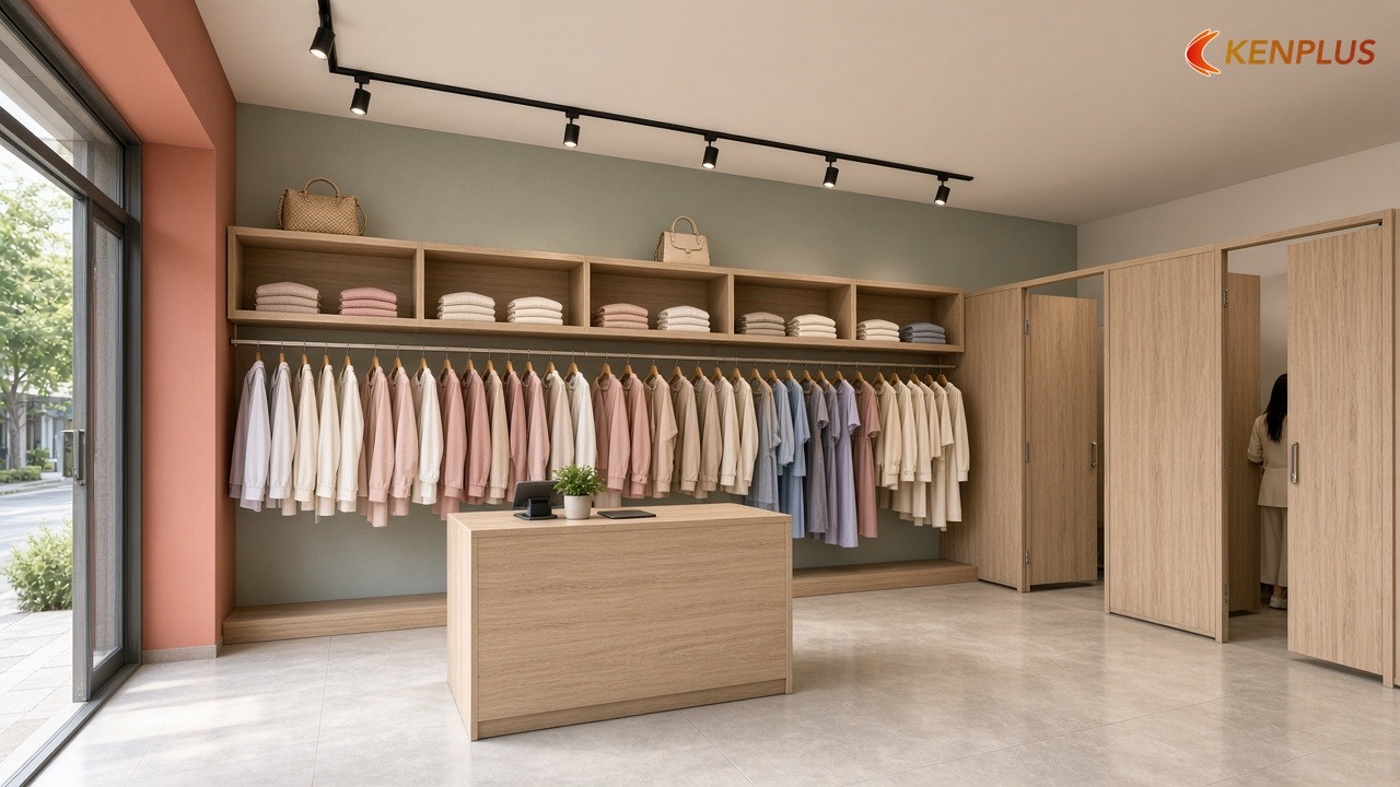 Phối hai loại gỗ theo ngân sách — MDF hay plywood cho shop thời trang nữ Phối hai loại gỗ theo ngân sách — MDF hay plywood cho shop thời trang nữ