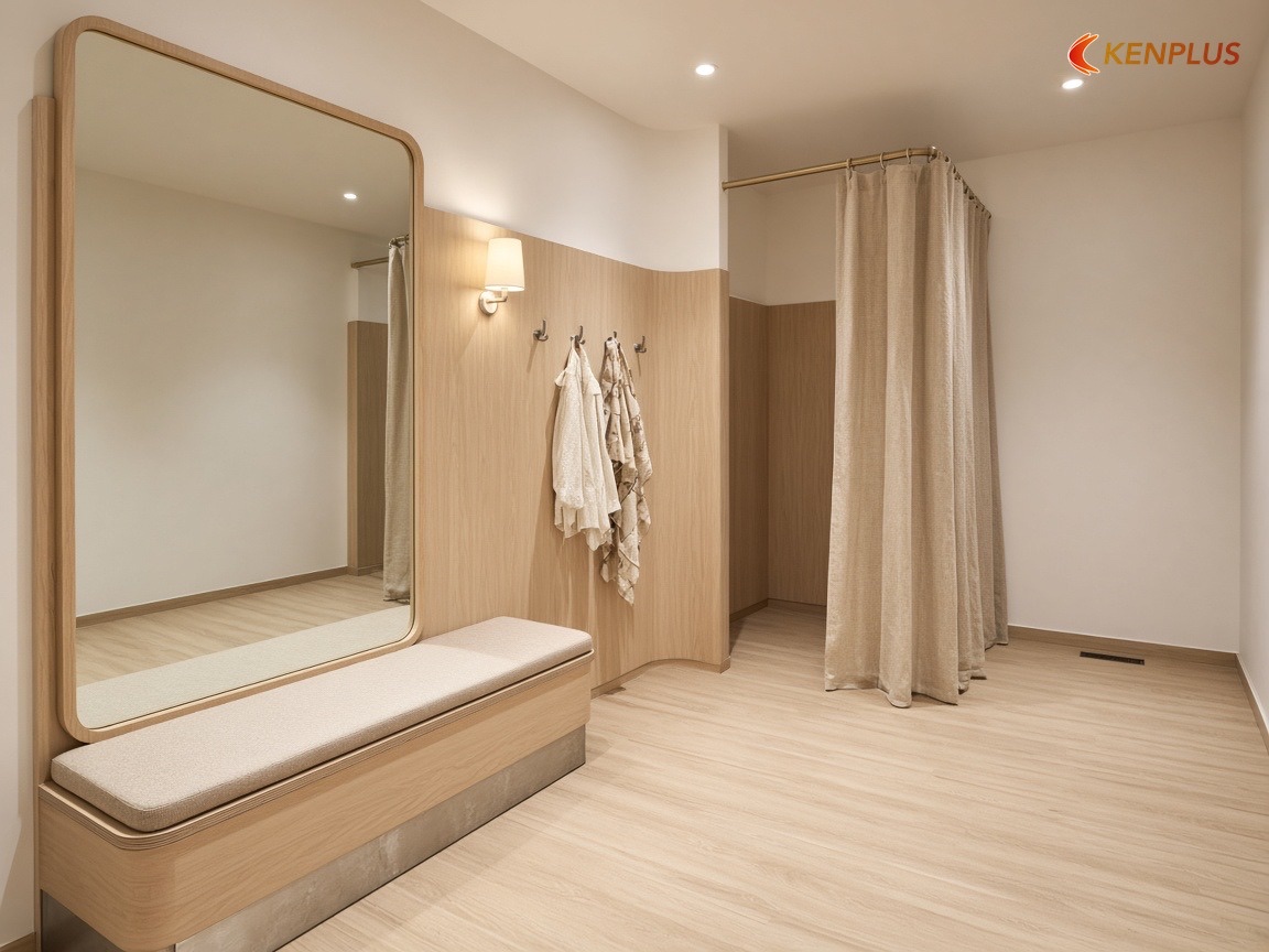 Phòng thử: chỗ vật liệu bị thử thách nhiều nhất — MDF hay plywood cho shop thời trang nữ Phòng thử: chỗ vật liệu bị thử thách nhiều nhất — MDF hay plywood cho shop thời trang nữ