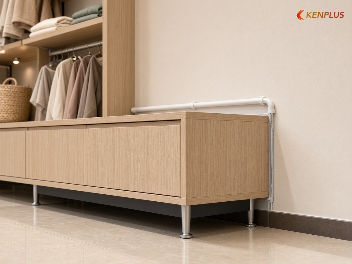 Những chi tiết nhỏ quyết định tủ bền hay không — MDF hay plywood cho shop thời trang nữ Những chi tiết nhỏ quyết định tủ bền hay không — MDF hay plywood cho shop thời trang nữ