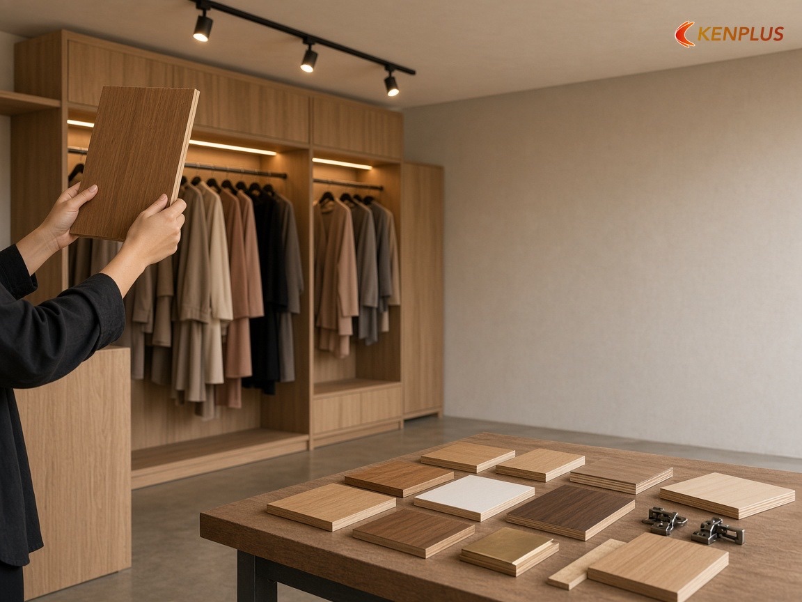 Dặn xưởng và nghiệm thu thế nào cho đúng loại gỗ đã chọn — MDF hay plywood cho shop thời trang nữ Dặn xưởng và nghiệm thu thế nào cho đúng loại gỗ đã chọn — MDF hay plywood cho shop thời trang nữ