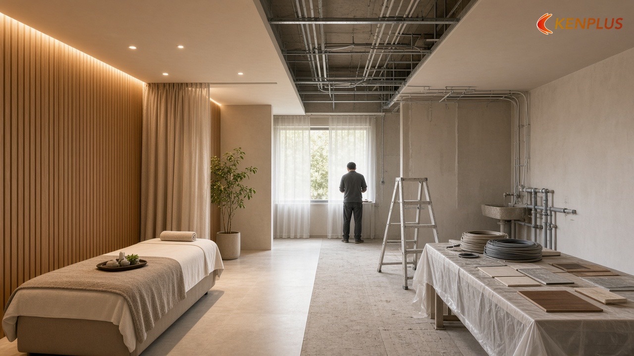 Khung chi phí thi công theo mét vuông — áp vào mặt bằng của bạn — Mở spa trị liệu 80m² cần bao nhiêu tiền Khung chi phí thi công theo mét vuông — áp vào mặt bằng của bạn — Mở spa trị liệu 80m² cần bao nhiêu tiền