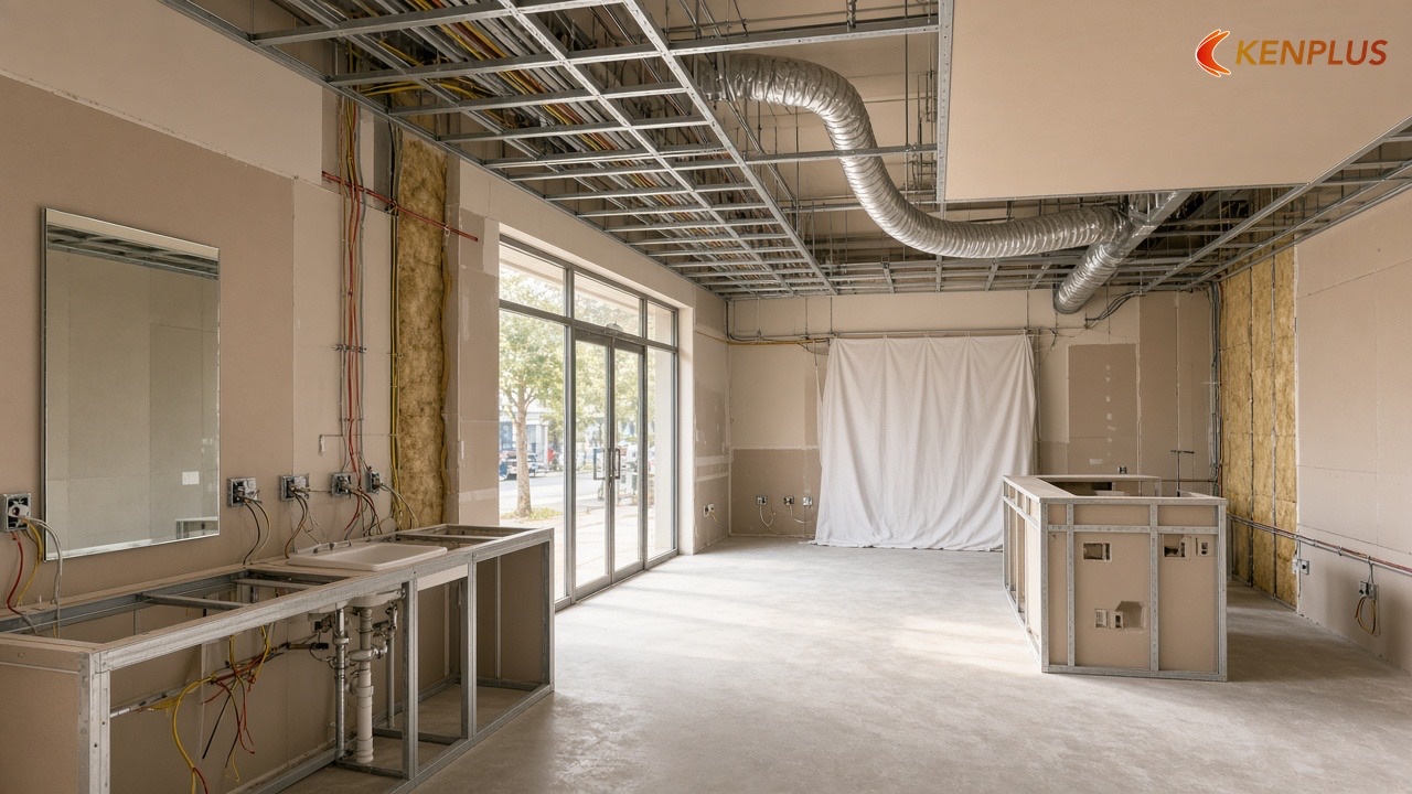 Bước 5: Hệ thống điện, nước và thông gió — Quy trình thi công studio áo cưới từ A đến Z