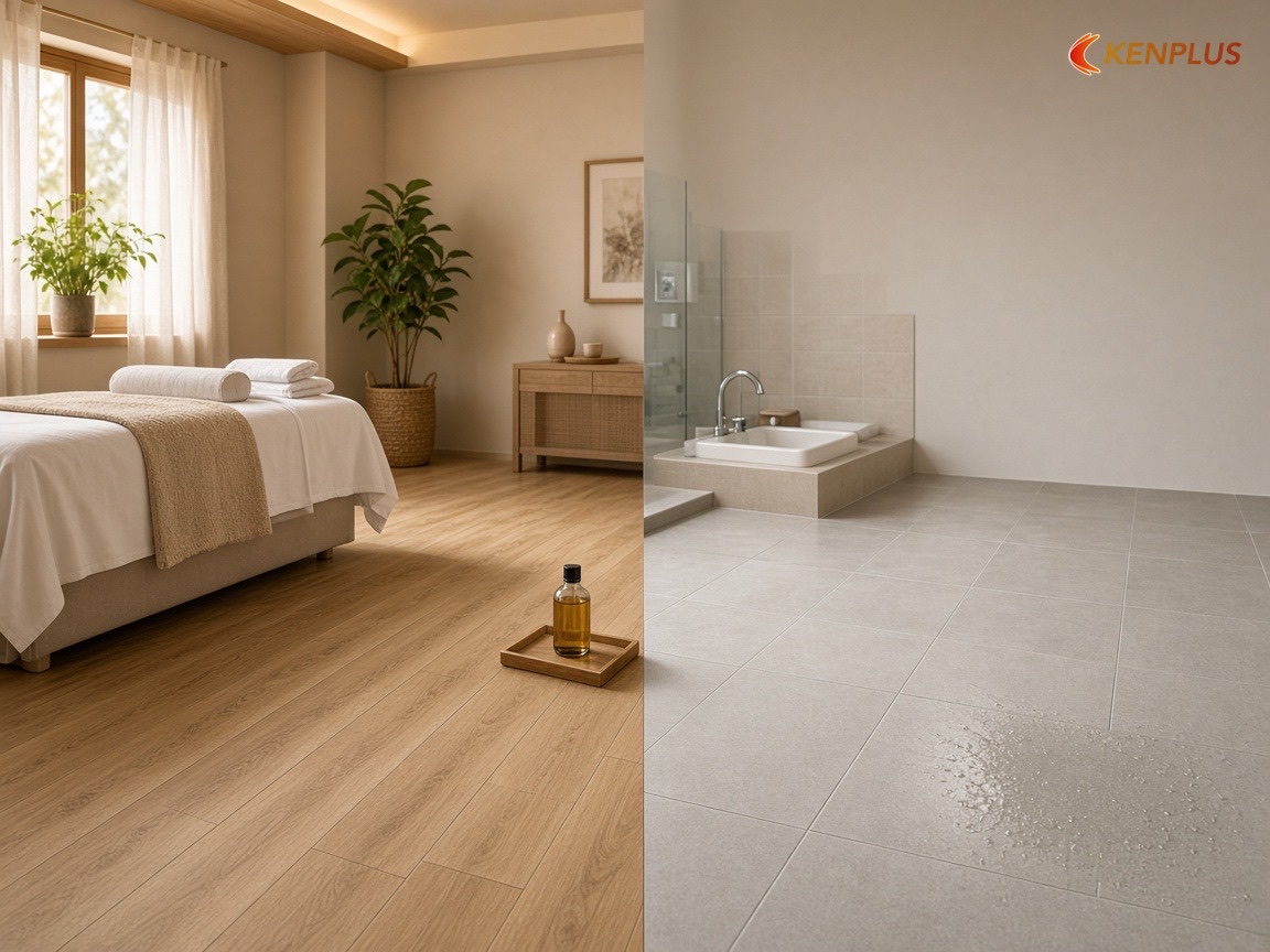 So sánh SPC và gạch theo từng tiêu chí — Sàn SPC hay gạch cho spa mini