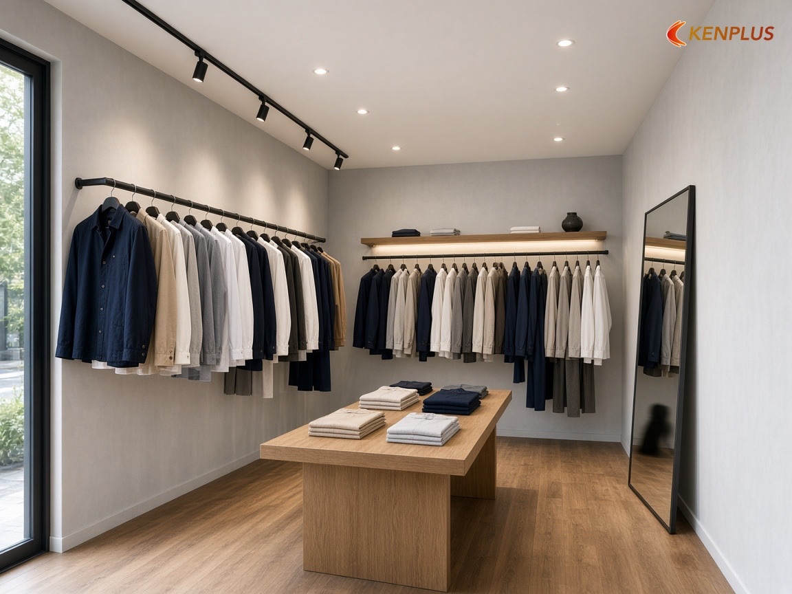Tham khảo chi phí từ công trình đã làm — Shop thời trang nam: đèn ray hay đèn âm trần