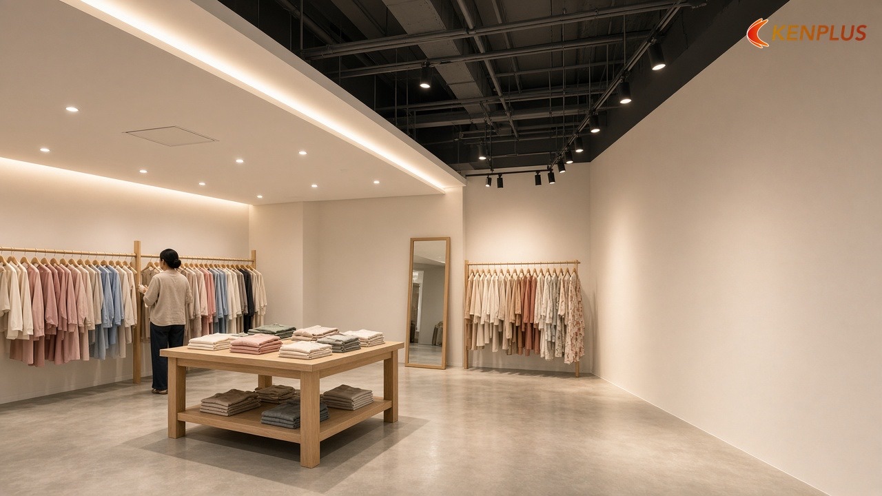 Tham khảo chi phí từ công trình đã làm — Shop thời trang nữ: trần mở hay trần thạch cao Tham khảo chi phí từ công trình đã làm — Shop thời trang nữ: trần mở hay trần thạch cao