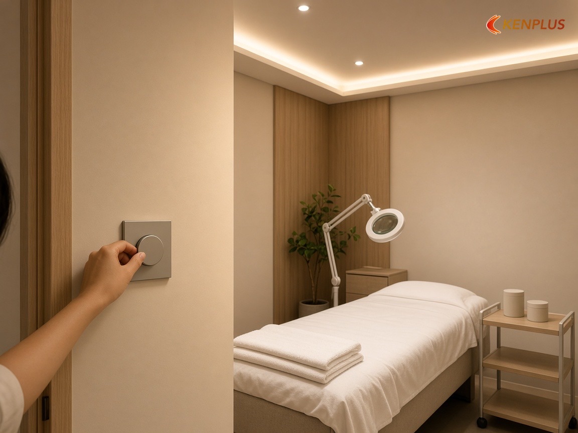 Bộ chỉnh độ sáng và mạch điện riêng — Spa chăm sóc da: đèn ray hay đèn âm trần
