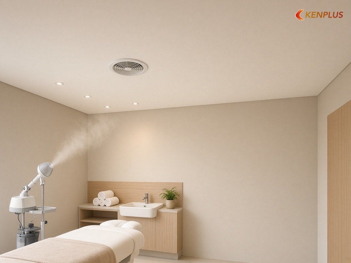 Trần, hơi ẩm và quạt hút — Spa chăm sóc da: đèn ray hay đèn âm trần