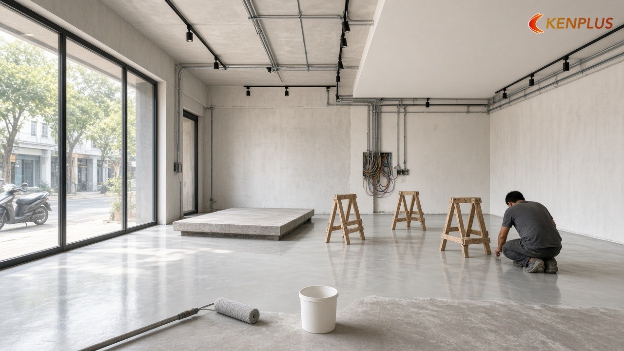 Giai đoạn 2: Sàn chịu tải và MEP (2–4 tuần) — Thi công showroom xe máy mất bao lâu Giai đoạn 2: Sàn chịu tải và MEP (2–4 tuần) — Thi công showroom xe máy mất bao lâu