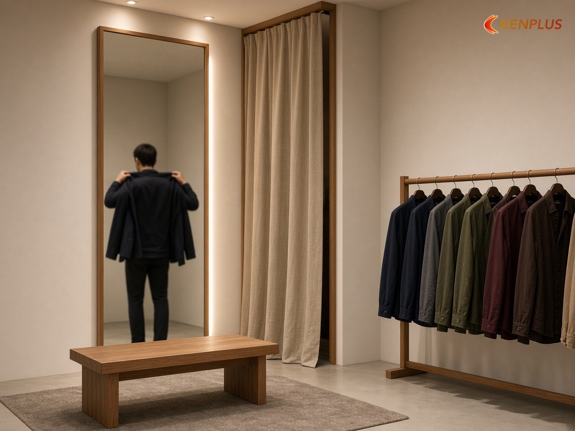 Ánh sáng ở chỗ soi gương — Thiết kế gương toàn thân cho shop thời trang nam