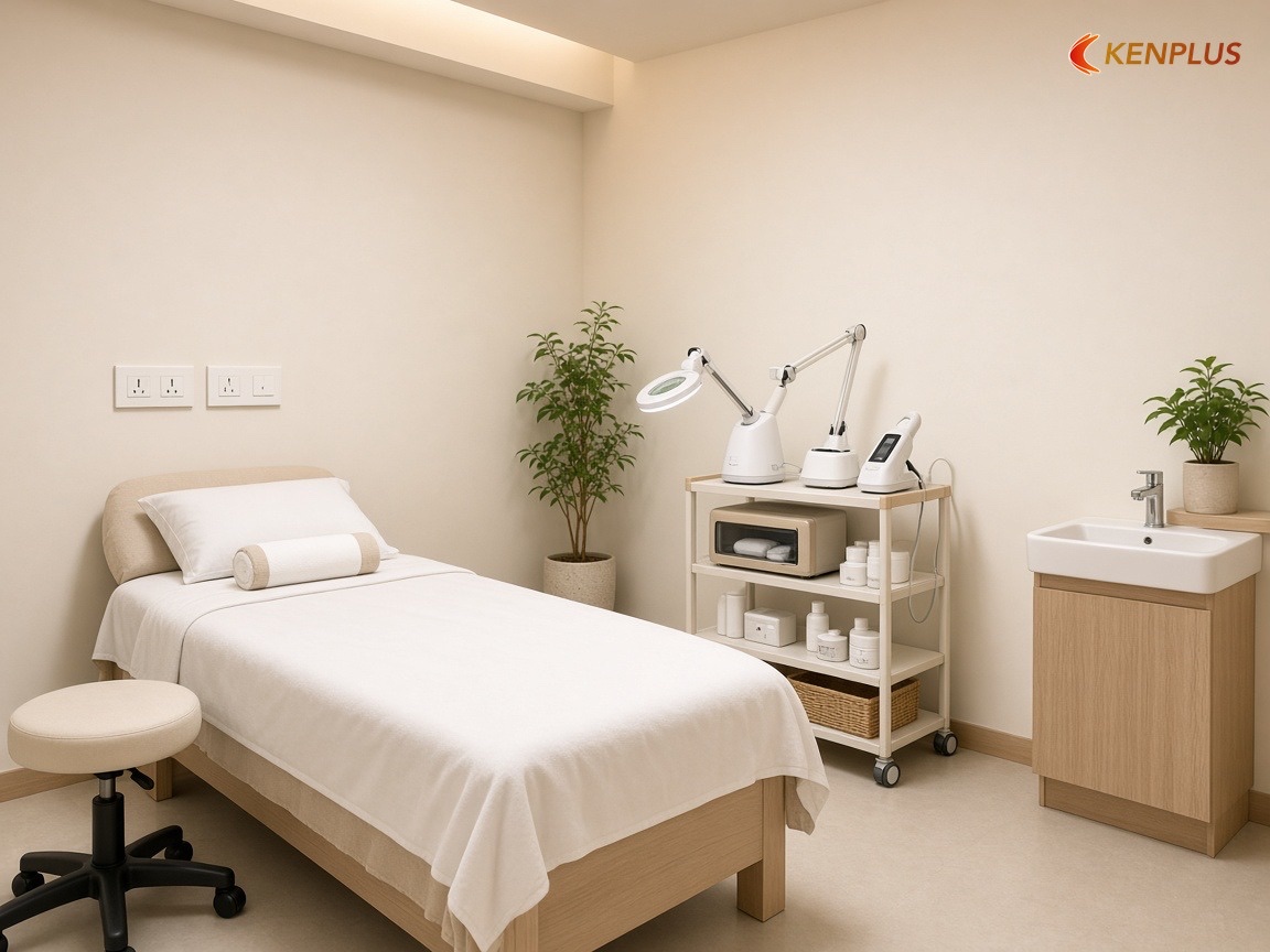 Ổ điện và máy móc trong phòng — Thiết kế phòng treatment cho spa chăm sóc da