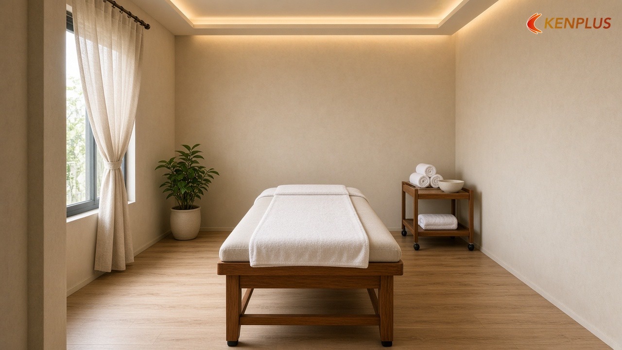Kích thước giường và phòng trị liệu — Thiết kế spa mini tại Hà Nội