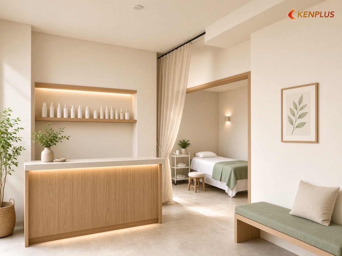 Chia khu cho spa da: những gì vừa đủ, những gì phải hy sinh — Ý tưởng thiết kế spa chăm sóc da 80m² Chia khu cho spa da: những gì vừa đủ, những gì phải hy sinh — Ý tưởng thiết kế spa chăm sóc da 80m²