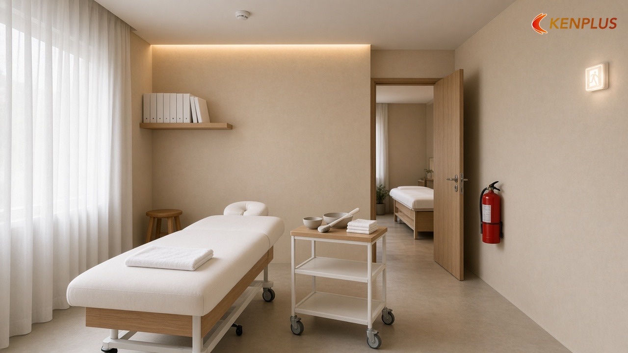 Giấy tờ và phòng cháy cần biết trước — Ý tưởng thiết kế spa chăm sóc da 80m² Giấy tờ và phòng cháy cần biết trước — Ý tưởng thiết kế spa chăm sóc da 80m²