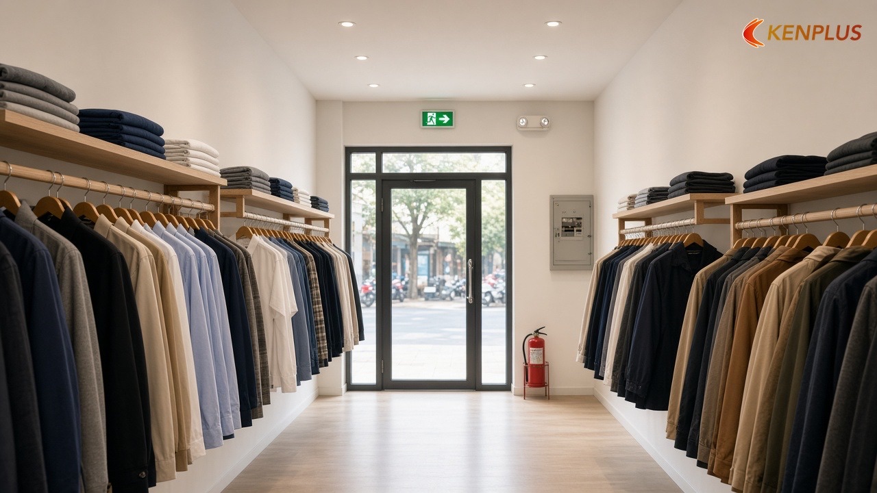 Biển chỉ dẫn, đèn sự cố, điện và bình chữa cháy — Yêu cầu PCCC khi mở shop thời trang nam