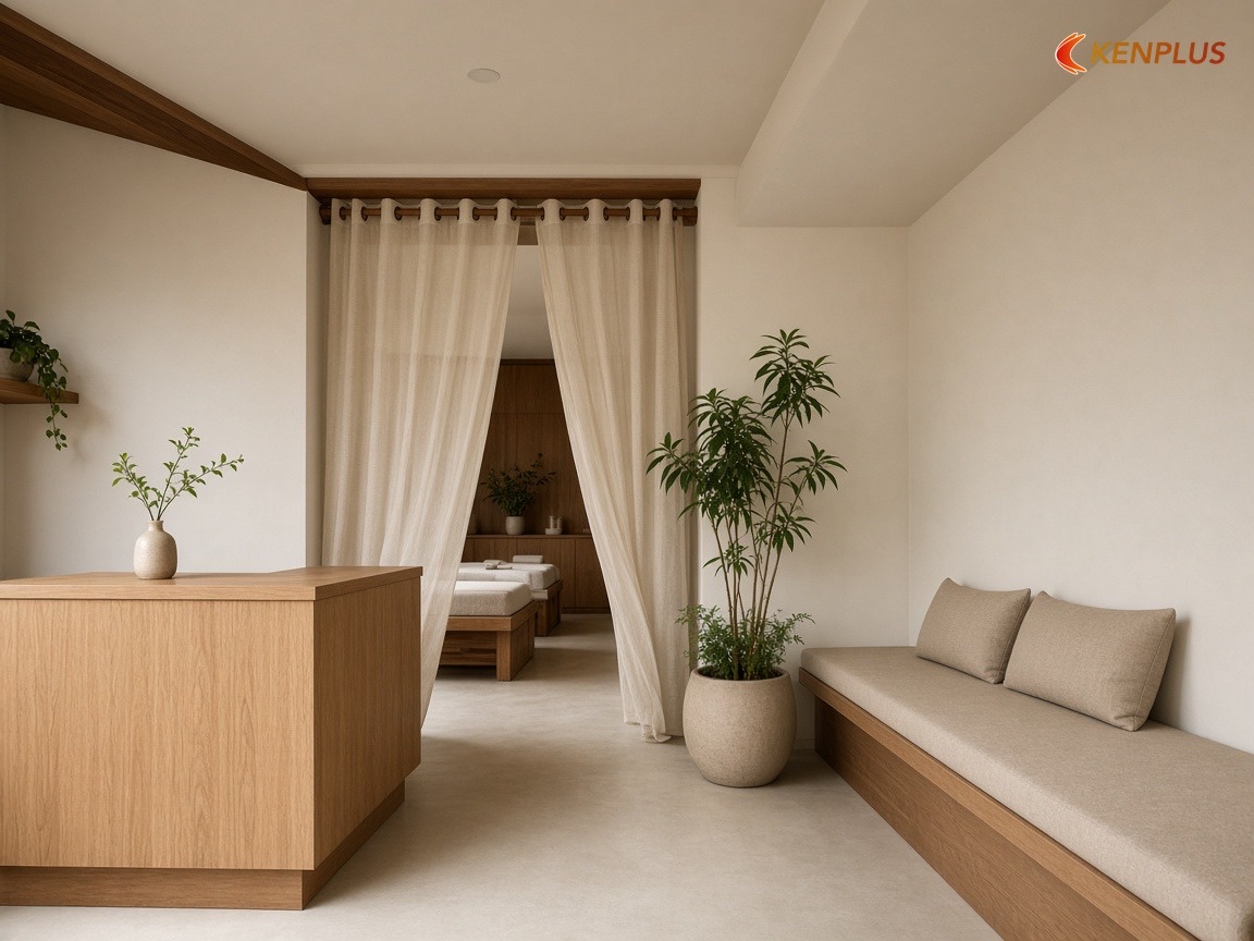 Quầy và ghế chờ sát cửa