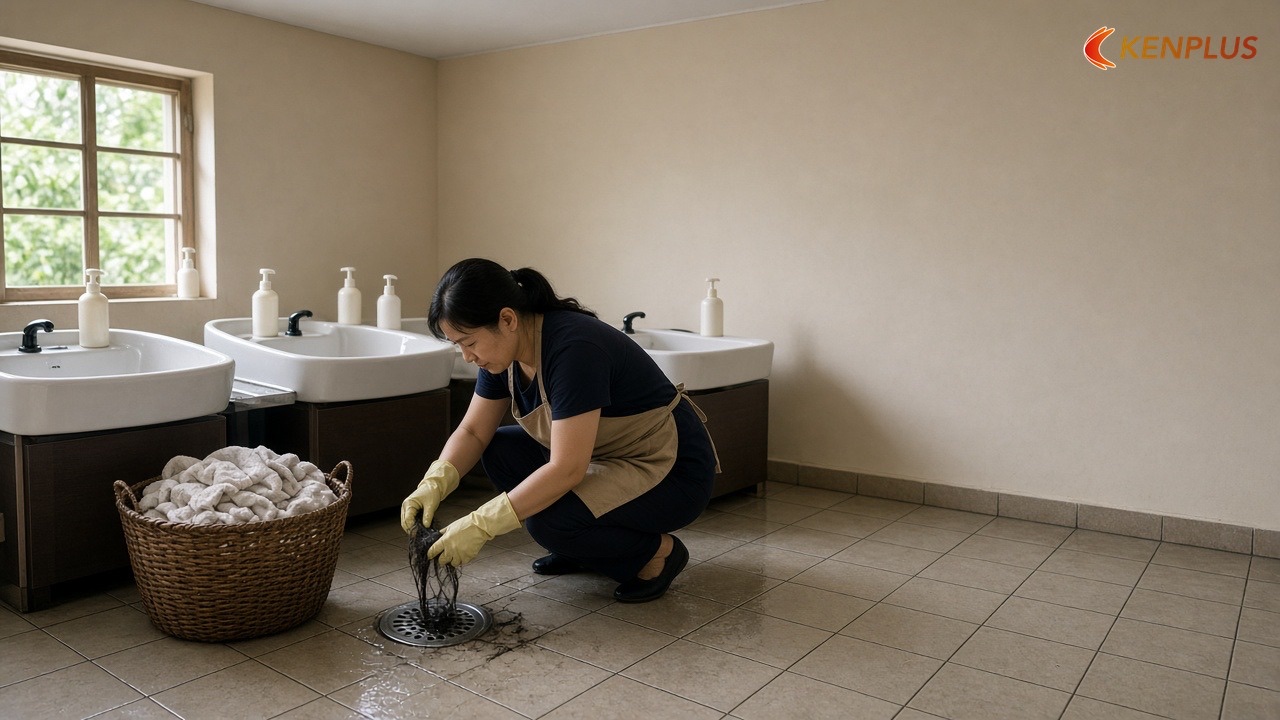 Vệ sinh thoát nước khu gội cuối ngày