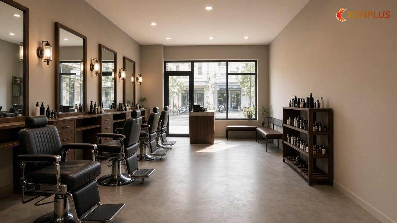 Mẫu barber nhà ống 4 × 12 m bốn ghế