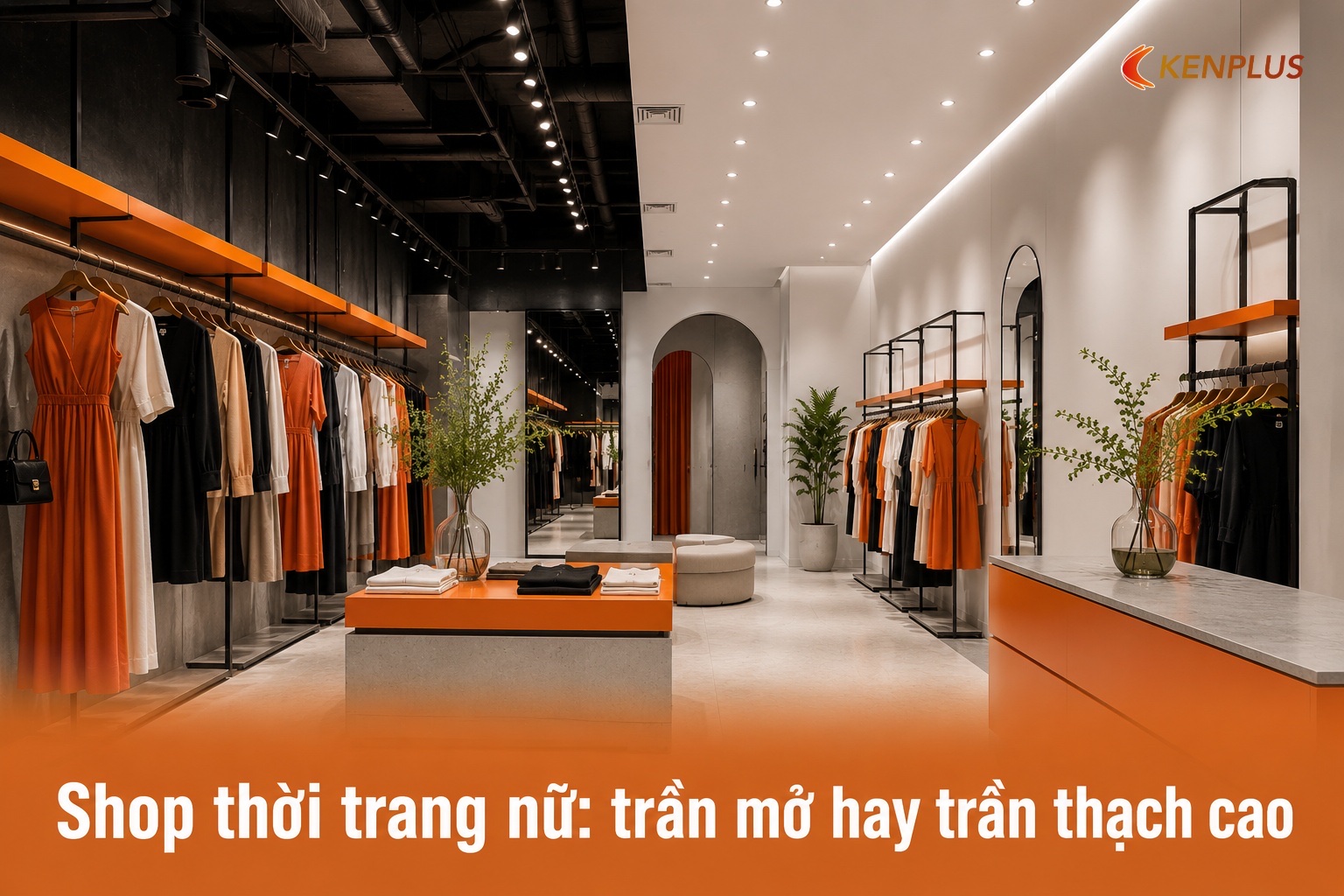 Shop thời trang nữ: trần mở hay trần thạch cao