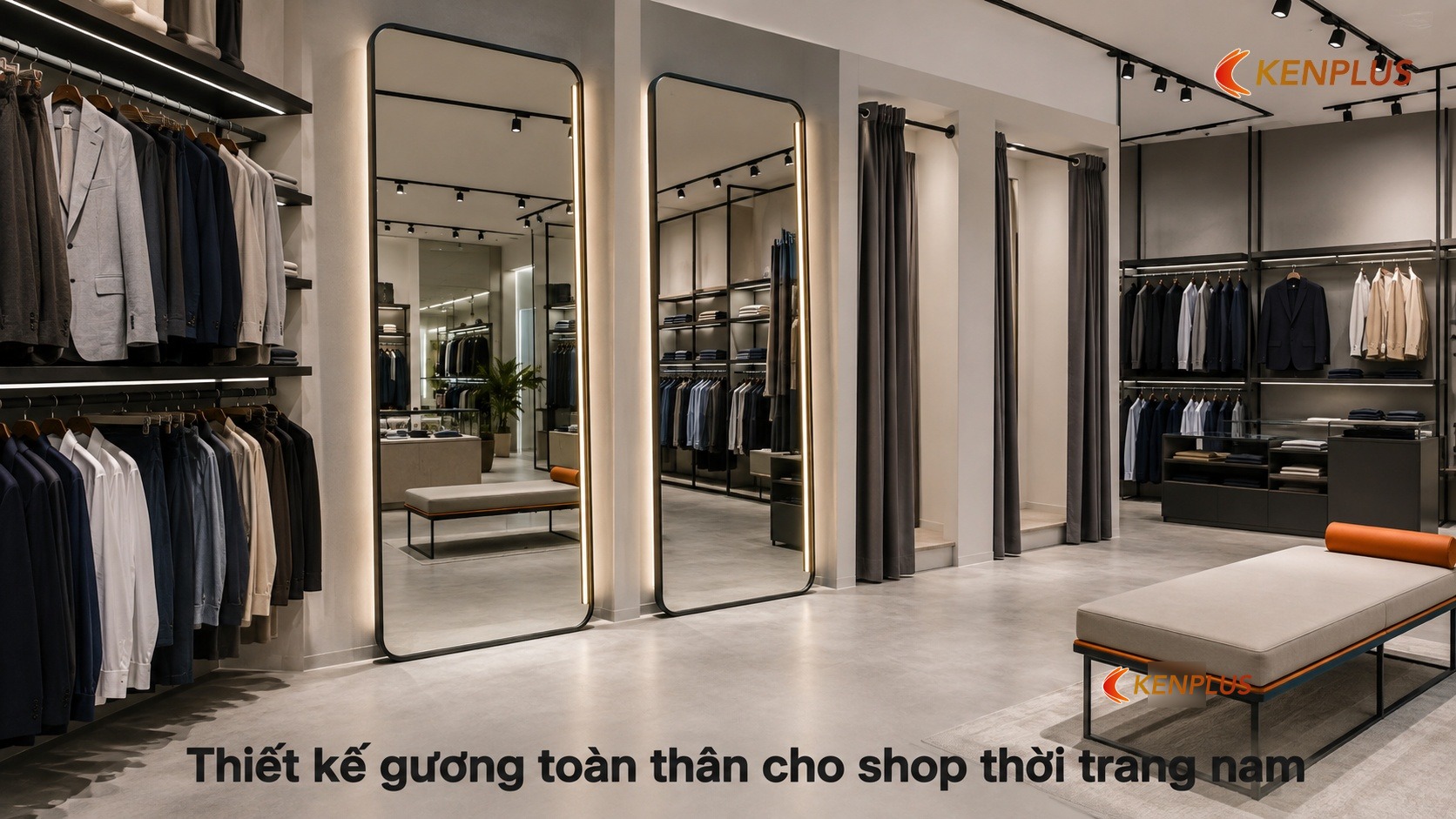 Thiết kế gương toàn thân cho shop thời trang nam