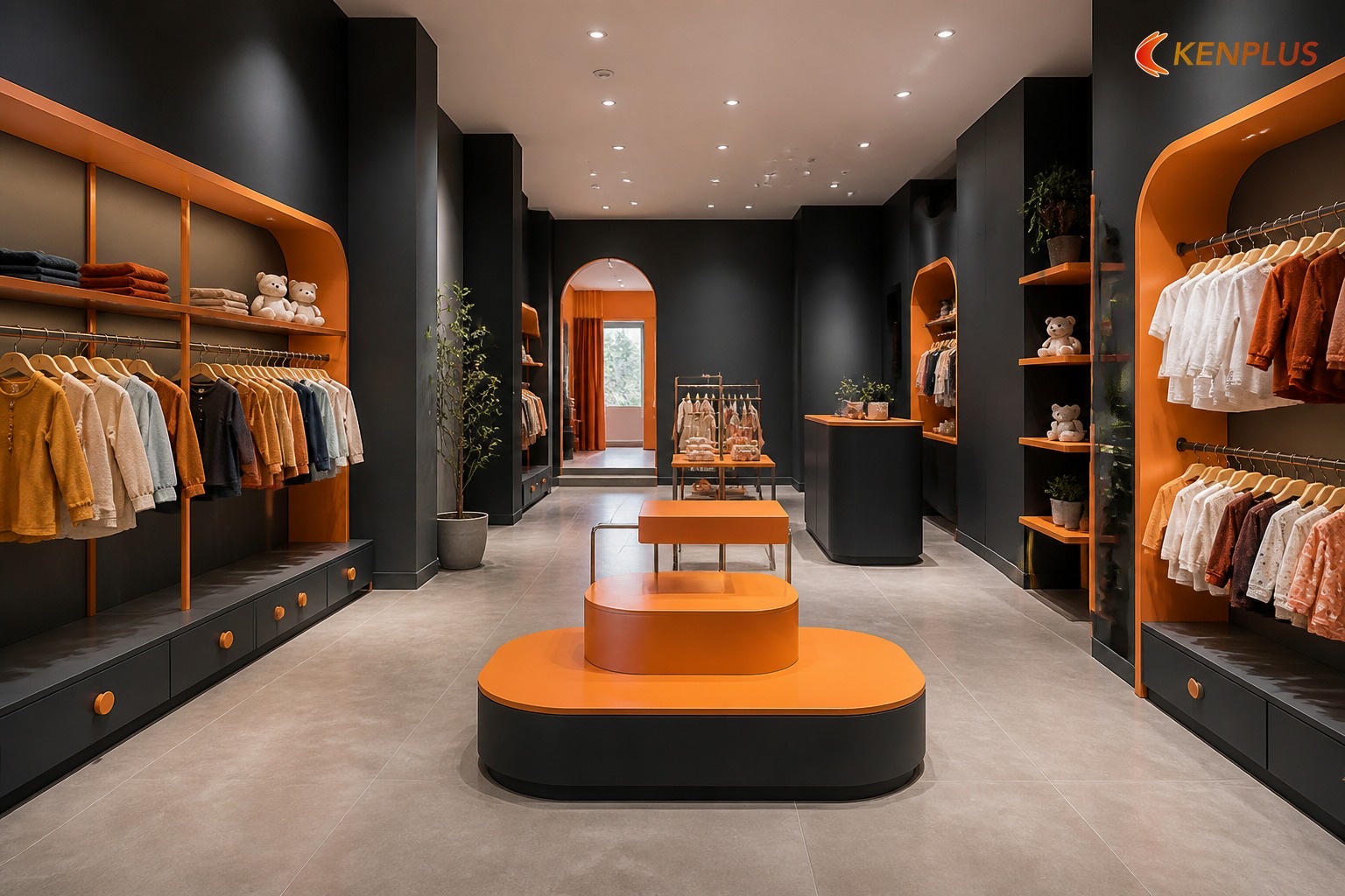 Mẫu shop thời trang trẻ em hiện đại cho mặt bằng nhỏ