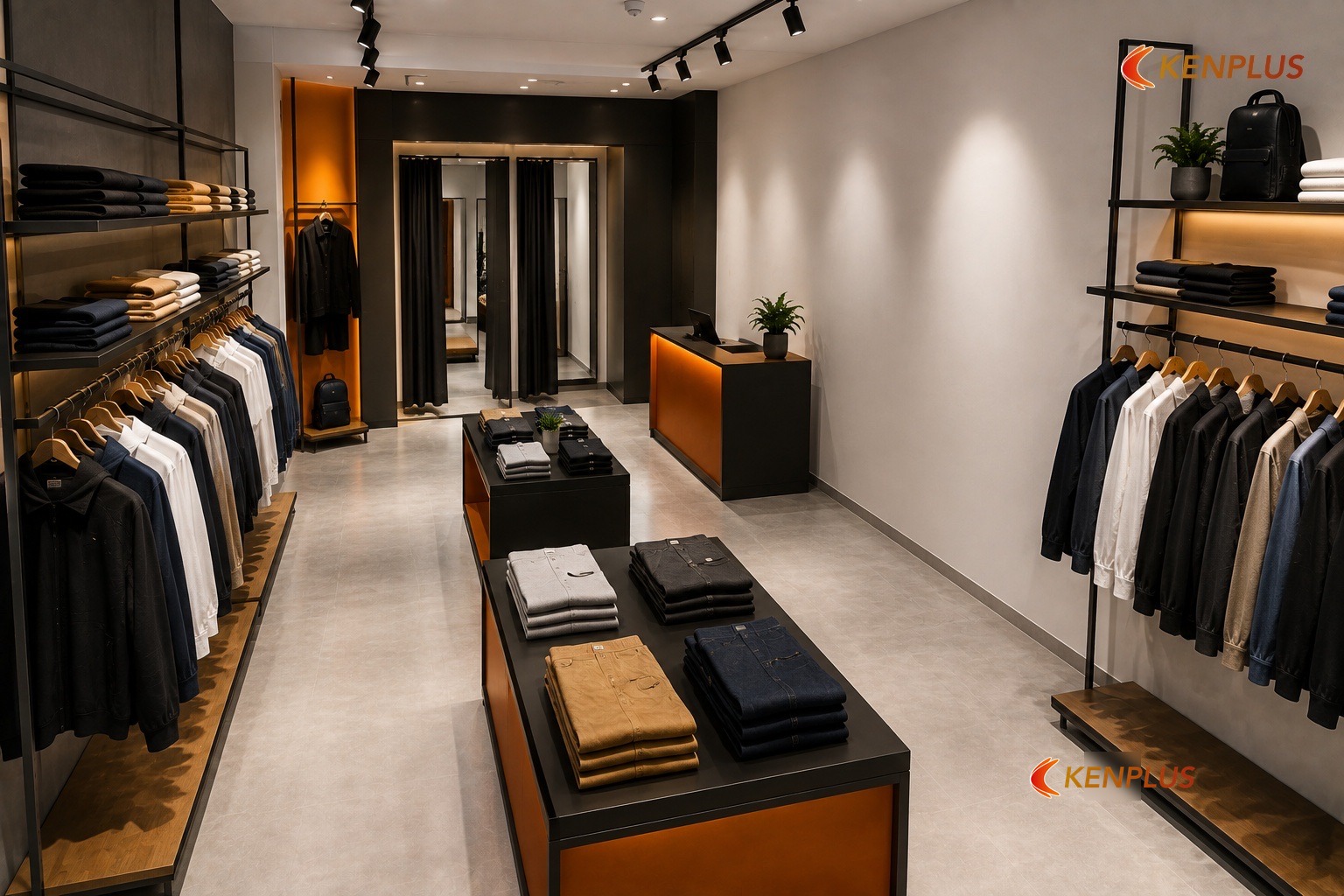 Sơ đồ luồng khách trên shop nam 30 m²