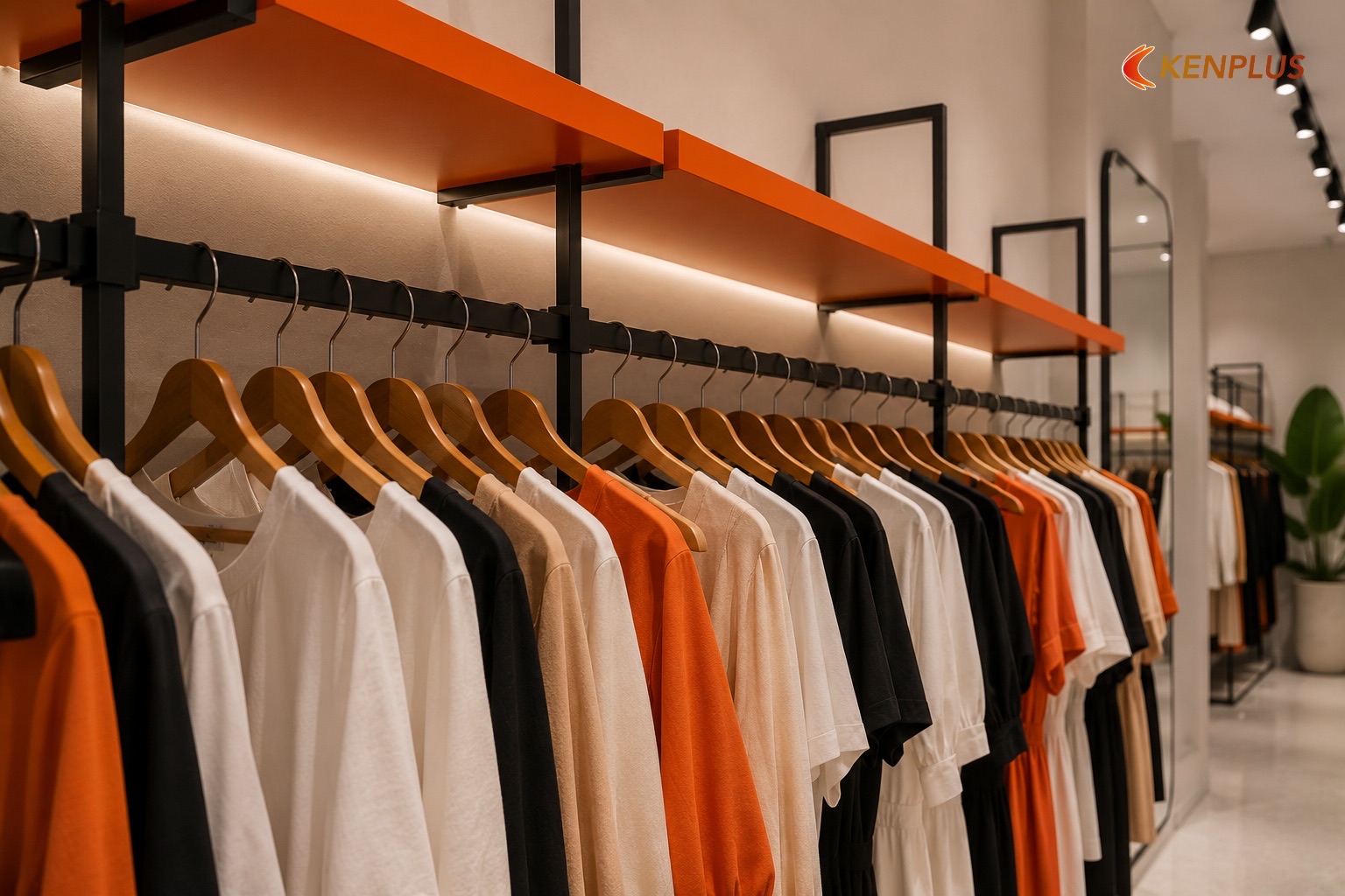 Bảng mật độ giá treo và kệ theo loại trần và vị trí trong shop — Shop thời trang nữ: trần mở hay trần thạch cao