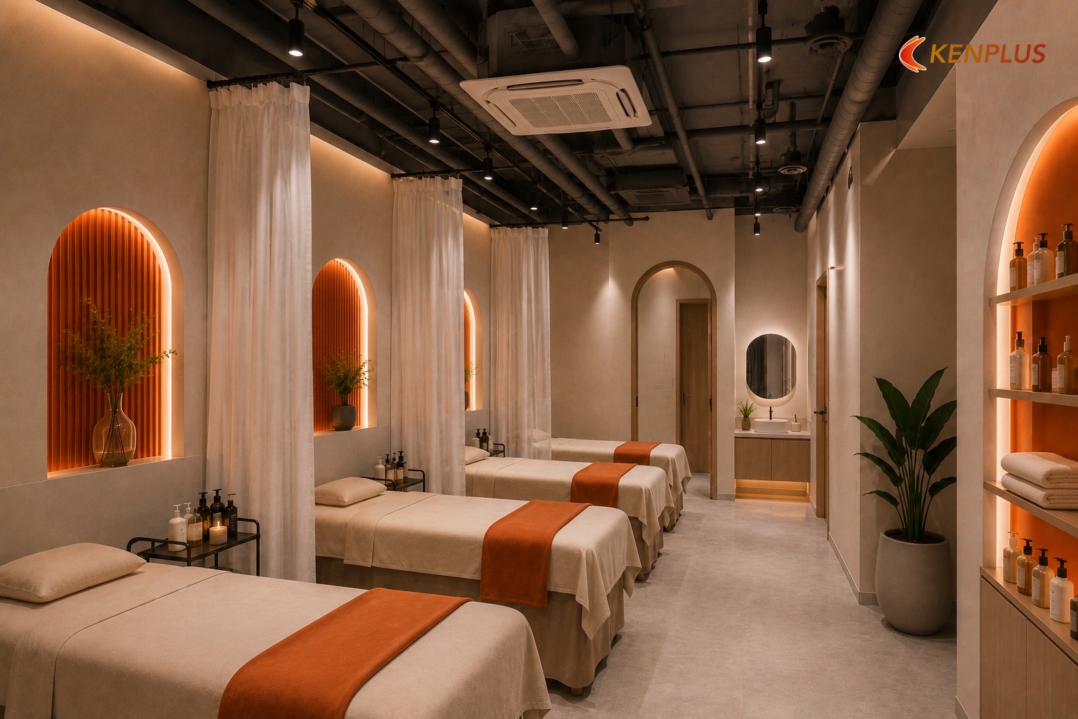 Trần mở — ưu điểm và giới hạn trong môi trường spa — Spa mini: trần mở hay trần thạch cao Trần mở — ưu điểm và giới hạn trong môi trường spa — Spa mini: trần mở hay trần thạch cao