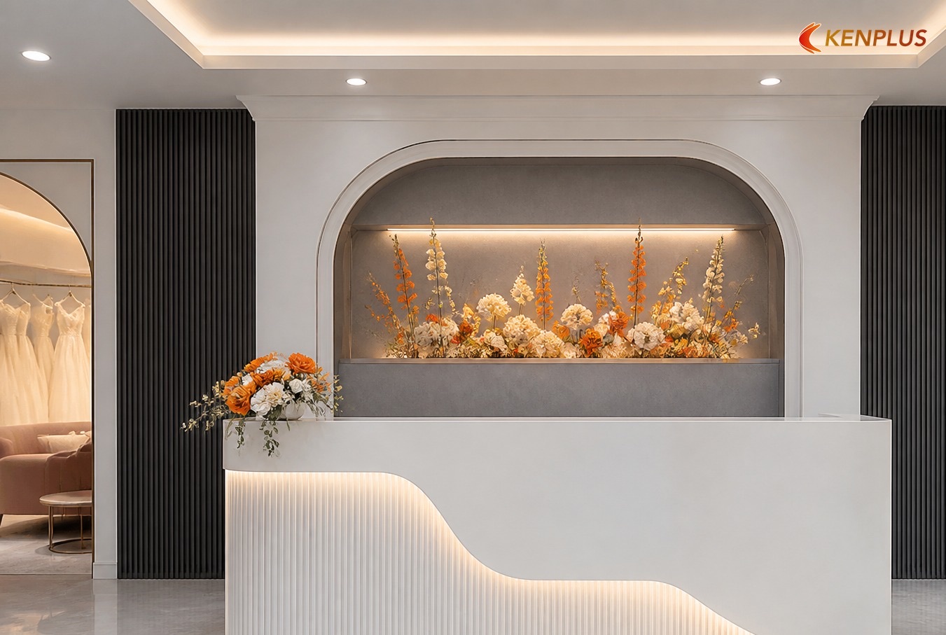 Chi phí cố định — vì sao 60 m² không bằng 75 m² × 0,8 — Chi phí thi công showroom váy cưới 60m² Chi phí cố định — vì sao 60 m² không bằng 75 m² × 0,8 — Chi phí thi công showroom váy cưới 60m²