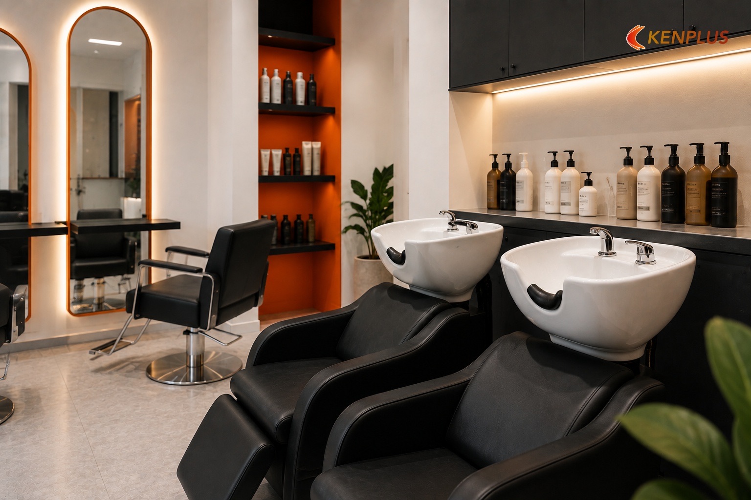 Sơ đồ luồng cắt – gội – hóa chất (thu gọn cho mặt bằng nhỏ) — Chi phí thiết kế salon tóc nữ 20m² bao nhiêu Sơ đồ luồng cắt – gội – hóa chất (thu gọn cho mặt bằng nhỏ) — Chi phí thiết kế salon tóc nữ 20m² bao nhiêu